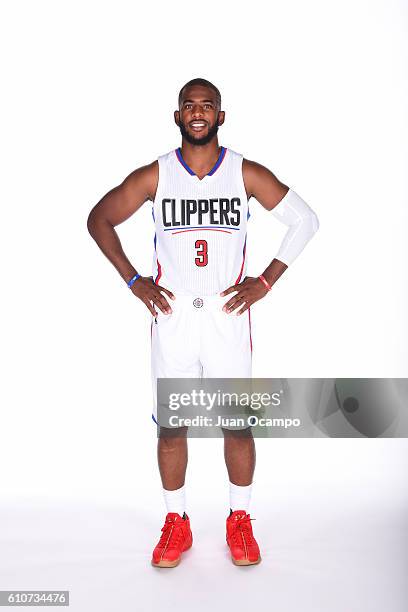 Chris Paul of the Los Angeles Clippers poses for a portrait during the 2016-2017 Los Angeles Clippers Media Day on September 26, 2016 at the Los...