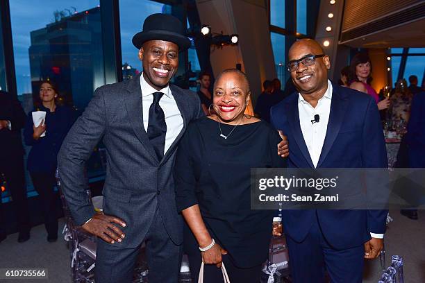 Leonardo Drew, Deborah Willis and Glenn Ligon attend Abstracted Black Tie Dinner Hosted by Pamela Joyner & Fred Giuffrida, and the Ogden Museum of...