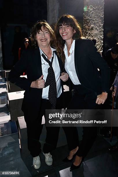 Jane Birkin and her daughter Lou Doillon attend the Saint Laurent show as part of the Paris Fashion Week Womenswear Spring/Summer 2017 on September...