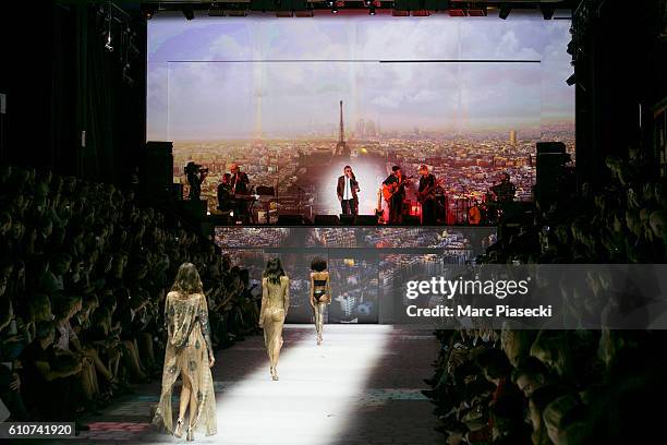 Models walk the runway during the Etam show as part of the Paris Fashion Week Womenswear Spring/Summer 2017 on September 27, 2016 in Paris, France.