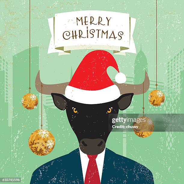 weihnachts-grußkarte santa klaus hut bulle geschäftsmann banner ornamente - chuwy stock-grafiken, -clipart, -cartoons und -symbole