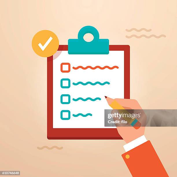 clipboard feedback questionaire quiz - writing a business check stock illustrations