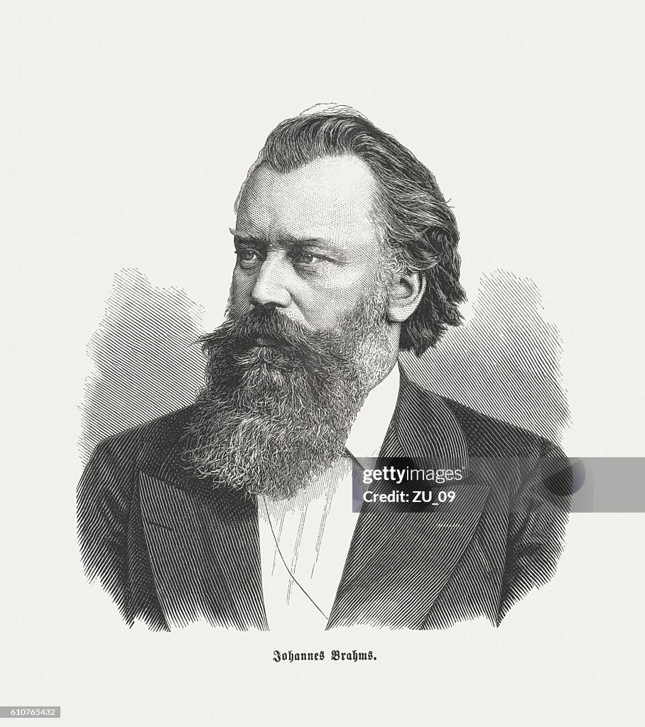 Johannes Brahms (1833-1897), German composer, wood engraving, published in 1882