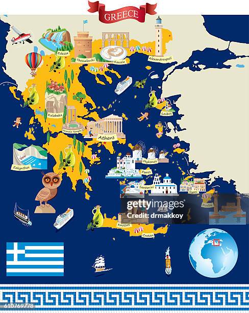 greece cartoon map - aegean sea stock illustrations