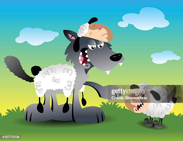 wolf in sheep's clothing - wolf sheep stock illustrations