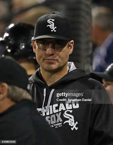 Manager Robin Ventura of the Chicago White Sox watches as his team takes on the Tampa Bay Rays at U.S. Cellular Field on September 27, 2016 in...