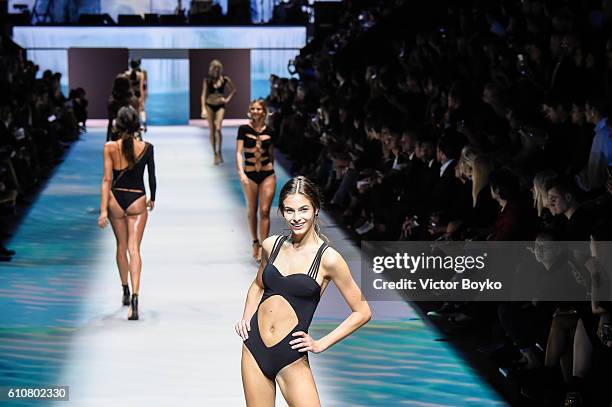 Model walks the runway during the Etam show as part of the Paris Fashion Week Womenswear Spring/Summer 2017 on September 27, 2016 in Paris, France.