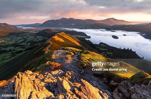 first light, cat bells, keswick, cumbria, lake district, england - keswick bildbanksfoton och bilder