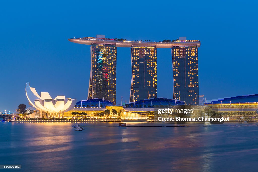 Marina Bay Sands waterfront at night in Singapore.