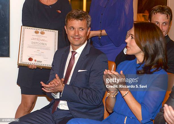 Crown Prince Frederick of Denmark and Crown Princess Mary of Denmark attend an event at the Danish ambassador's residence on September 27, 2016 in...
