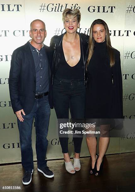 Jonathan Greller, singer/songwriter Betty Who and Kristen Sosa attends the #GiltLife launch party held at a private residence on September 27, 2016...