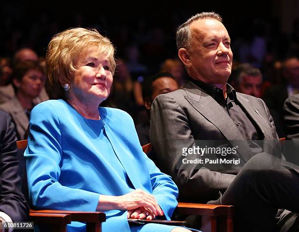Sen. Elizabeth Dole and Campaign Chair Tom Hanks at the launch of the Elizabeth Dole Foundation's "Hidden Heroes" campaign at U.S. Capitol Visitor...