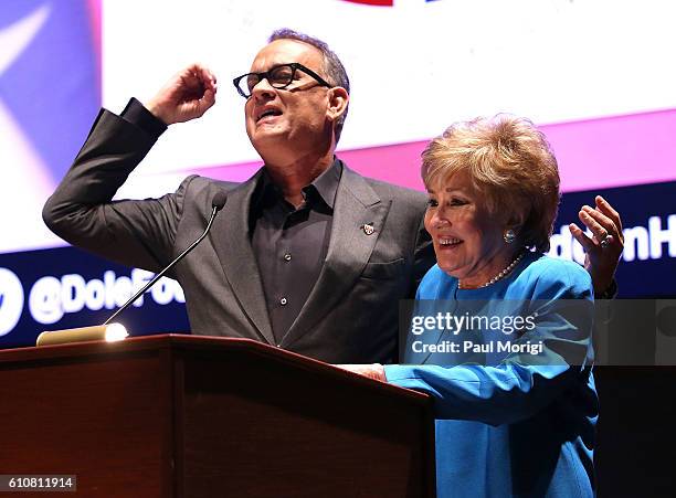 Campaign Chair Tom Hanks and Sen. Elizabeth Dole attend the launch of the Elizabeth Dole Foundation's "Hidden Heroes" campaign at U.S. Capitol...