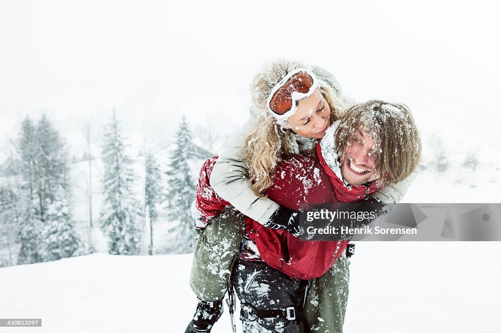 Young couple in the snow