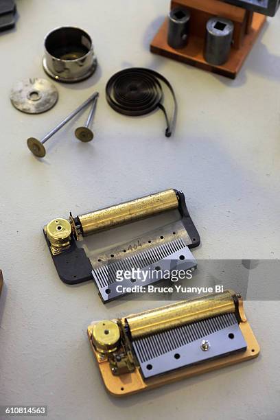 parts of mechanical music box - music box stock pictures, royalty-free photos & images
