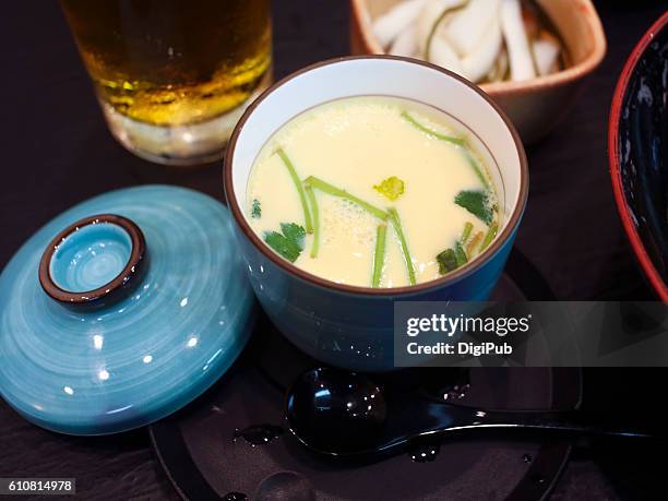 steamed chicken's egg - chawanmushi stock pictures, royalty-free photos & images