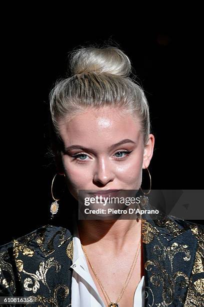 Zara Larsson attends the Dolce And Gabbana show during Milan Fashion Week Spring/Summer 2017 on September 25, 2016 in Milan, Italy.
