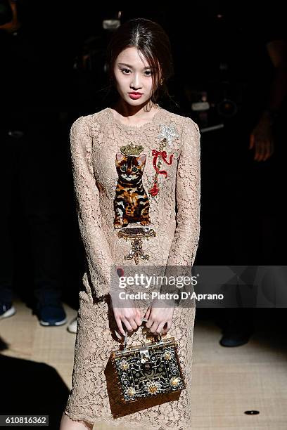 Zhang Huiwen attends the Dolce And Gabbana show during Milan Fashion Week Spring/Summer 2017 on September 25, 2016 in Milan, Italy.