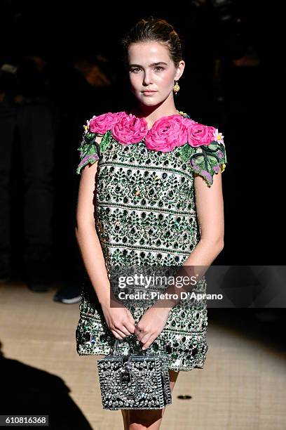 Zoey Deutch attends the Dolce And Gabbana show during Milan Fashion Week Spring/Summer 2017 on September 25, 2016 in Milan, Italy.