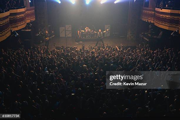 Kirk Hammett, Robert Trujillo, Lars Ulrich, and James Hetfield of the heavy metal band Metallica perform during a special Fifth Memember fan club...