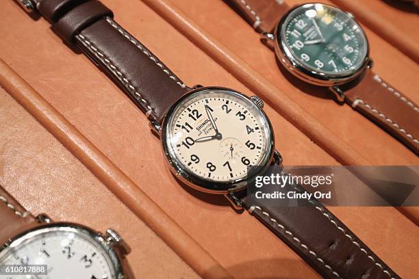 View of Shinola brand watches are seen as Alice Cooper, Shep Gordon and Shinola celebrate the release of Gordons Memoir, "They Call Me Supermensch"...