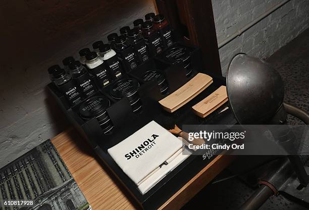 View of Shinola shining products are seen as Alice Cooper, Shep Gordon and Shinola celebrate the release of Gordons Memoir, "They Call Me...