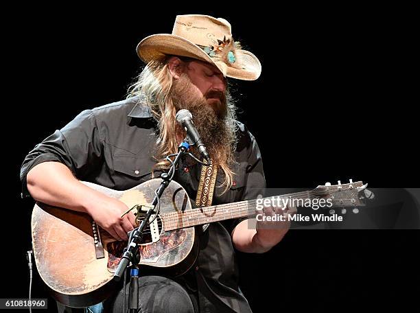 Singer Chris Stapleton performs onstage during All For The Hall Los Angeles A benefit concert presented by The Country Music Hall of Fame And Museum...