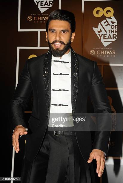 Indian Bollywood actor Ranveer Singh attends GQ India's Men of the Year Awards 2016 in Mumbai on September 27, 2016. / AFP / -