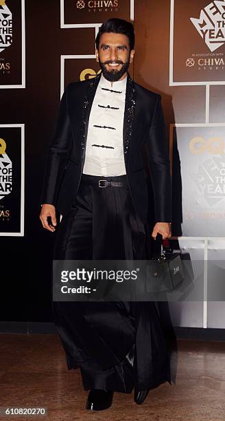 Indian Bollywood actor Ranveer Singh attends GQ India's Men of the Year Awards 2016 in Mumbai on September 27, 2016. / AFP / -