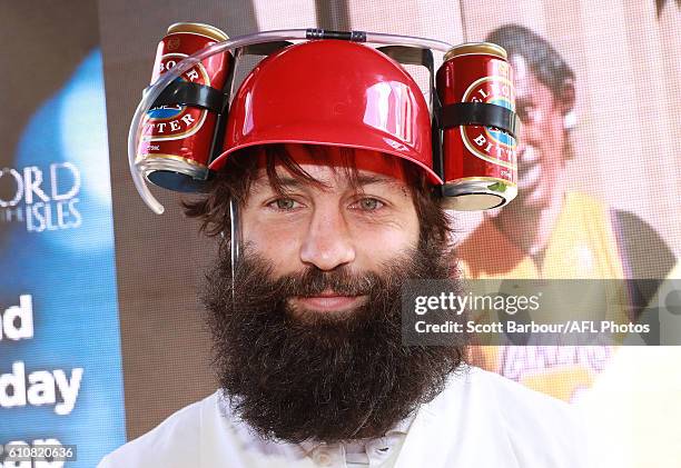 Jimmy Bartel as Happy Gilmore's caddy during the Geelong Cats AFL post-season celebrations at the Lord of Isles Hotel on September 28, 2016 in...