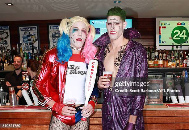 Rhys Stanley as Harley Quinn and Zac Smith as the Joker during the Geelong Cats AFL post-season celebrations at the Lord of Isles Hotel on September...