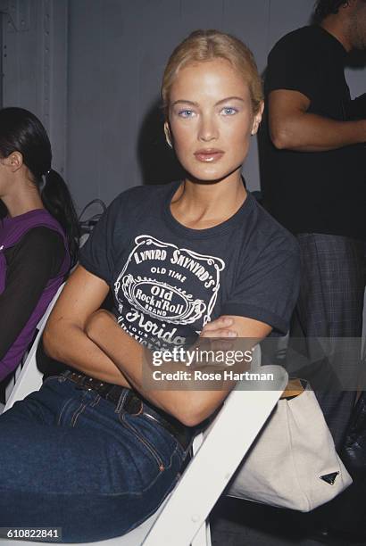 American fashion model Carolyn Murphy at the Mark Eisen Spring/Summer 1999 fashion show in New York City, 1998.