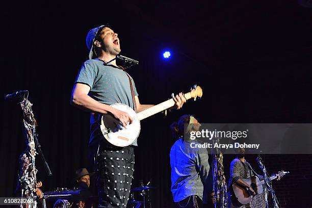 Zambricki Li, Austin Bis and Brian Zaghi of Magic Giant perform at the National Voter Registration Day Capstone Event at Wanderlust Hollywood on...