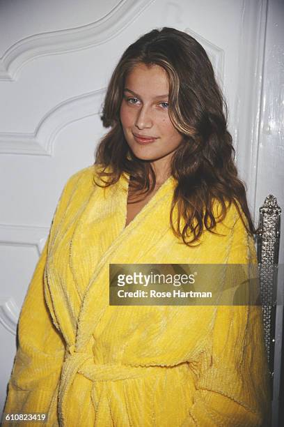 French fashion model Laetitia Casta at a Victoria's Secret fashion show in New York City, 1998.