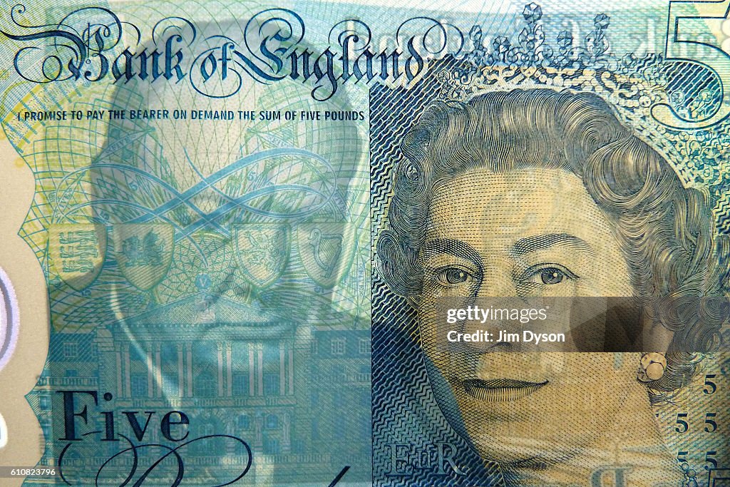 A photo illustration of the new British five pound note, featuring a ...