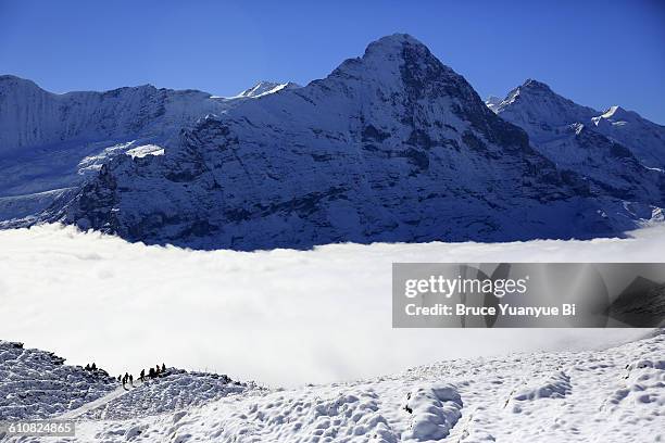 view of mountain eiger - eiger stock pictures, royalty-free photos & images