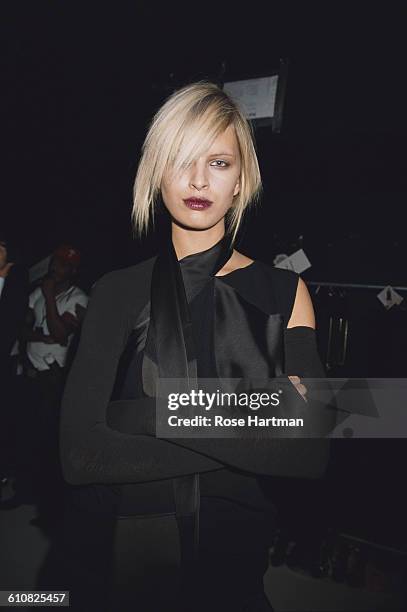 Czech fashion model Karolina Kurkova at the Donna Karan Fall 2002 fashion show, New York City, 2002.