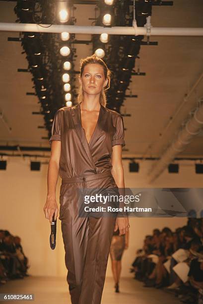 Brazilian fashion model Gisele at a Calvin Klein fashion show, New York City, 1990.