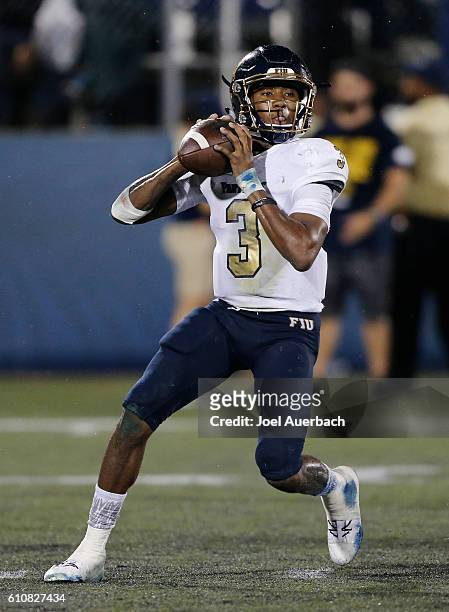 Maurice Alexander of the Florida International Golden Panthers throws the ball against the Central Florida Knights on September 24, 2016 at FIU...