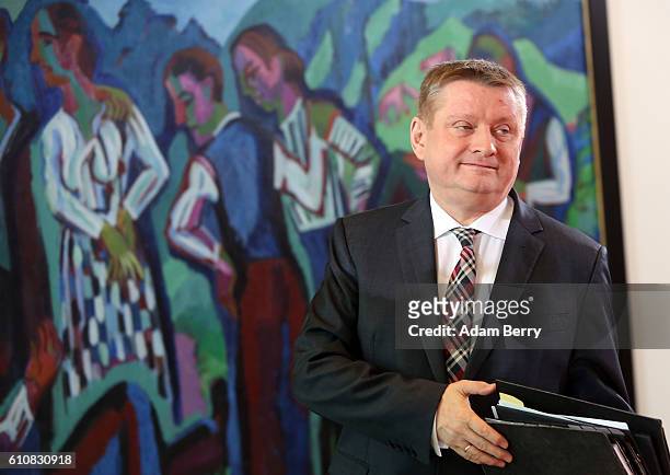 Health Minister Hermann Groehe arrives for the weekly German federal Cabinet meeting on September 28, 2016 in Berlin, Germany. High on the meeting's...