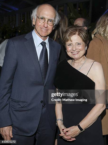 Comedian/writer/producer Larry David and Los Angeles Philharmonic Association Board of Directors President Deborah Borda pose for portrait at Walt...