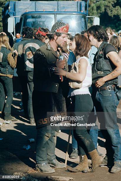 The funeral of Hells Angel, Chocolate George, in San Francisco, California, 29th August 1967. Chocolate George, who earned his name from a...