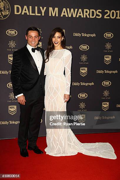 Cooper Cronk of the Storm and partner Tara Rushton arrive at the 2016 Dally M Awards at Star City on September 28, 2016 in Sydney, Australia.