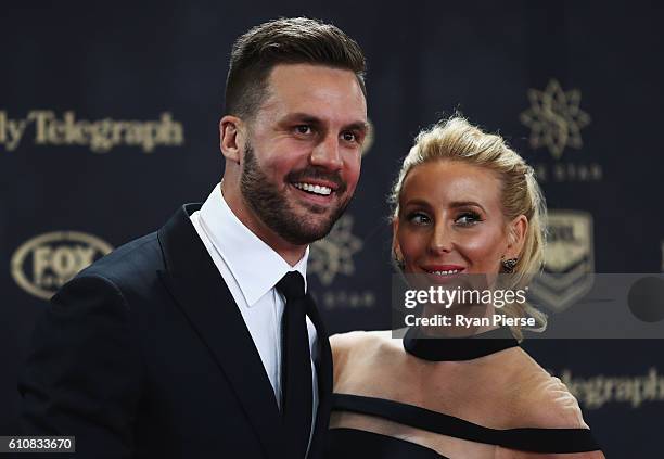 Television personality Beau Ryan and wife Kara Orrell arrive at the 2016 Dally M Awards at Star City on September 28, 2016 in Sydney, Australia.