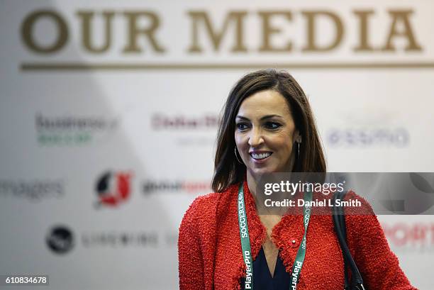 Presenter Sally Nugent attends day 3 of the Soccerex Global Convention 2016 at Manchester Central Convention Complex on September 28, 2016 in...