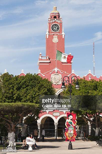palacio municipal (city hall) in merida, mexico - mexico city clock tower stock pictures, royalty-free photos & images