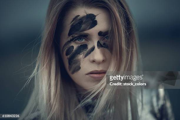 the warrior look - face paint stock pictures, royalty-free photos & images