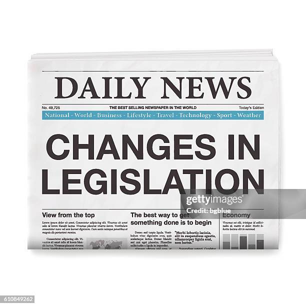 stockillustraties, clipart, cartoons en iconen met changes in legislation headline. newspaper isolated on white background - legislation