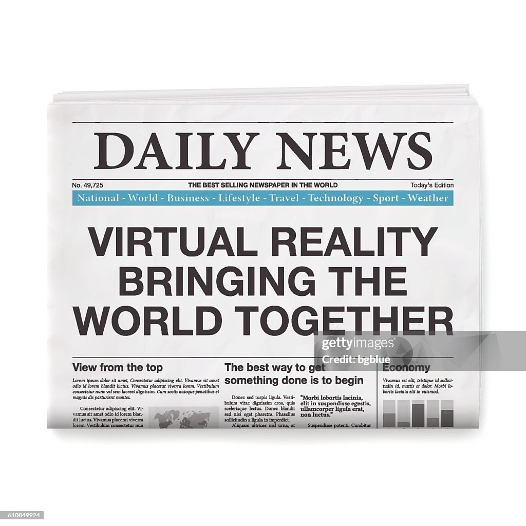 Virtual Newspaper Example Virtual Reality Bringing The World Together Headline Newspaper White ...