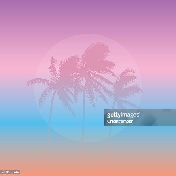 three pink palm trees - mirage stock illustrations